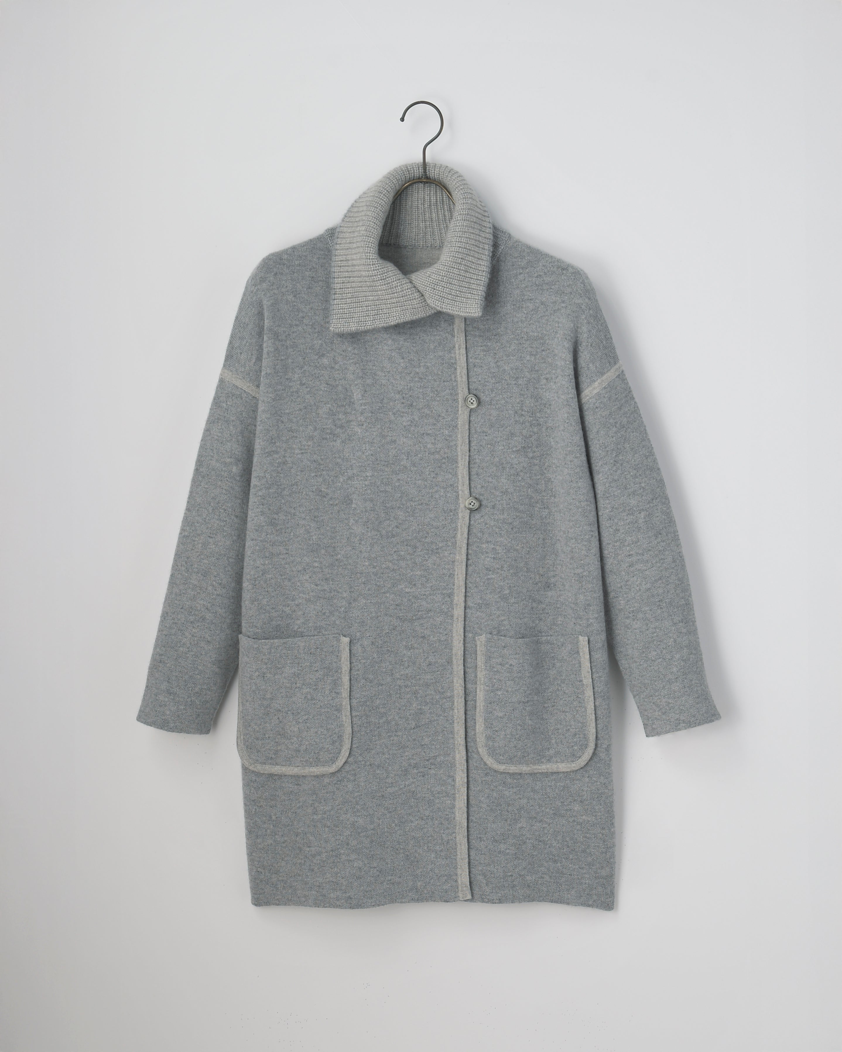 meiママ✨グレーL PLATINUM mei-mei】25カシミヤ100％リバーシブルニットコート