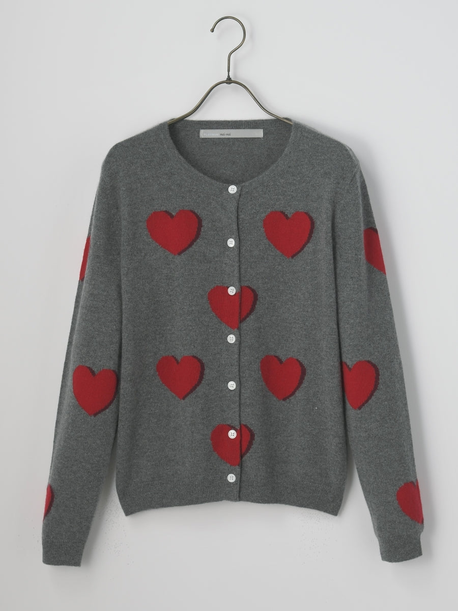 PLATINUM mei-mei】25カシミヤ100％シャドーハートカーディガン