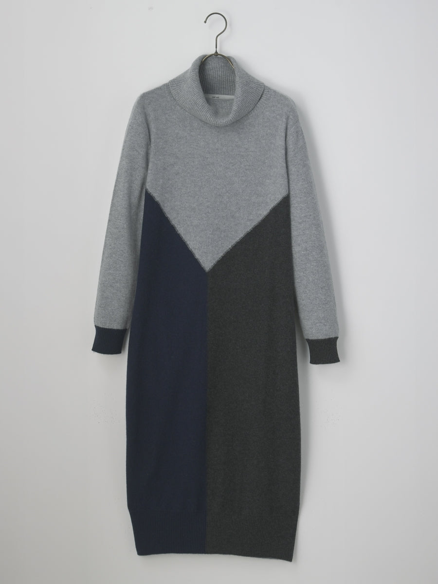 PLATINUM-MEI-MEI メイメイ　カシミヤ100% タートルワンピース PLATINUM mei-mei】25カシミヤ100％タートルネックデザインワンピース