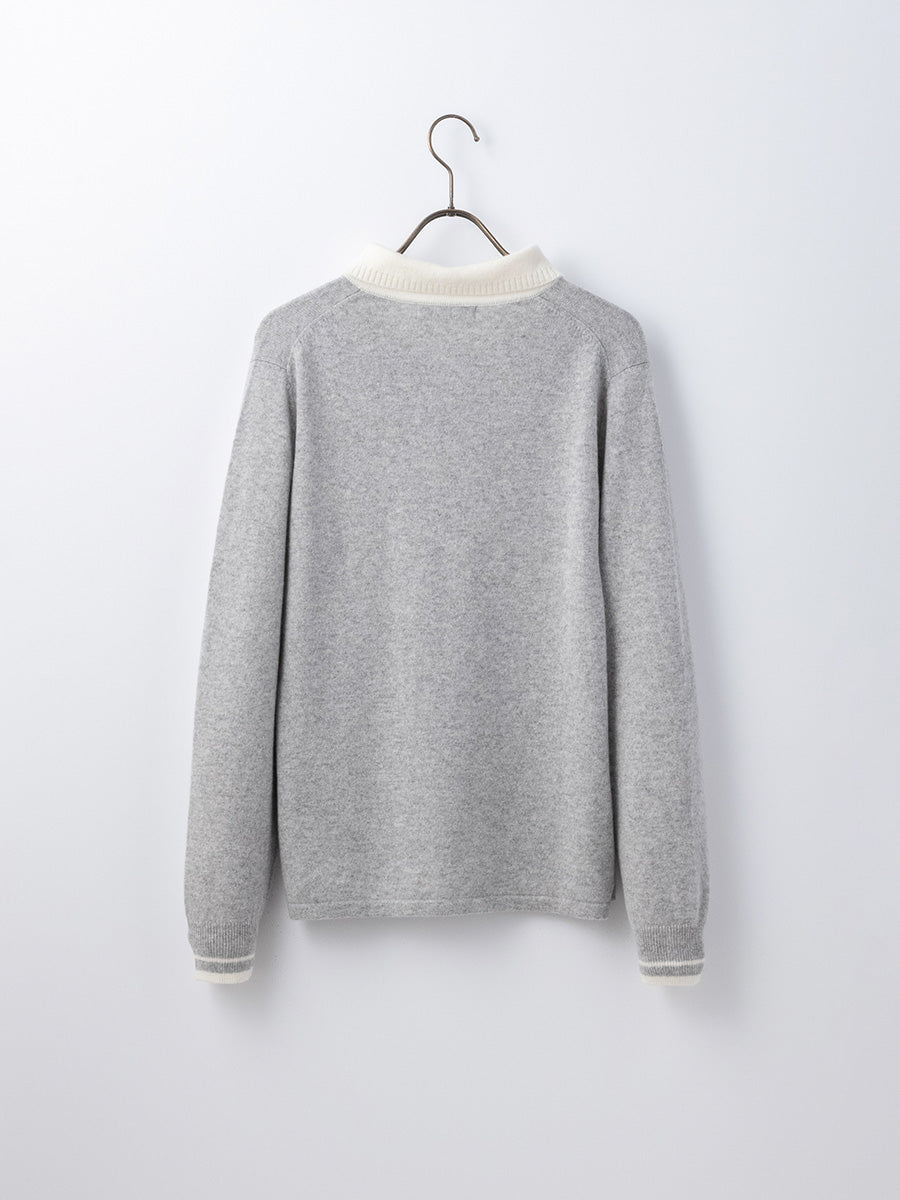 新品　メイメイ　カシミヤ　セーター　ニット　カシミヤ100% 長袖　ホワイト mei-mei】カシミヤ100％ラウンドポロカラーセーター – プラチナ