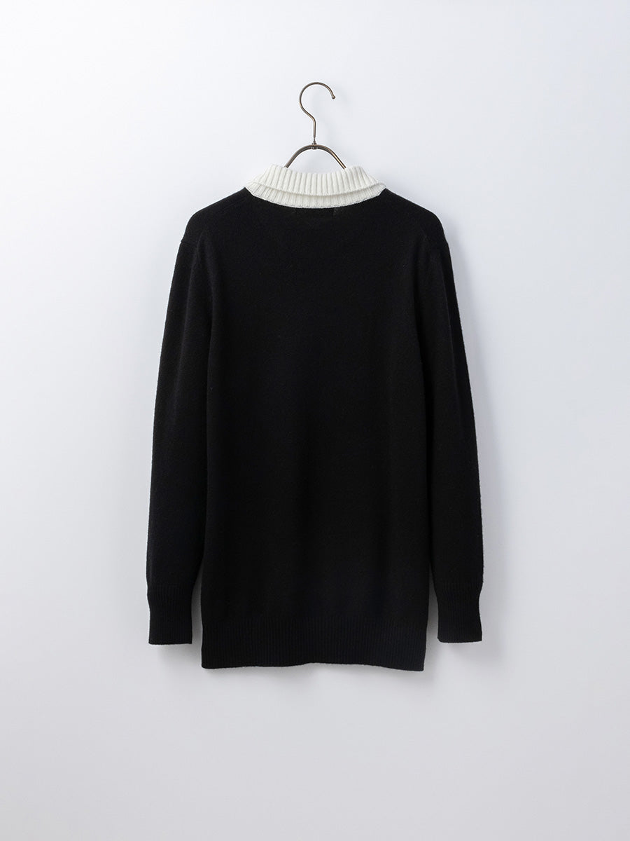 新品　meimei メイメイ　カシミヤ　セーター　ニット　ネイビー　M Lシルク mei-mei】カシミヤ100％ソフトリブネックポロネックセーター