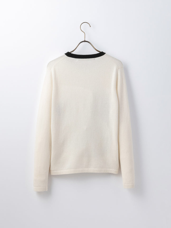 platinum-meimeiカシミヤ100%チェンジレースクルーネックセーター platinum-mei-mei】カシミヤ100％チェンジレースクルーネックセーター