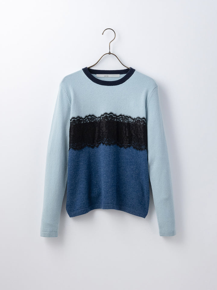 platinum-meimeiカシミヤ100%チェンジレースクルーネックセーター platinum-mei-mei】カシミヤ100％チェンジレースクルーネックセーター