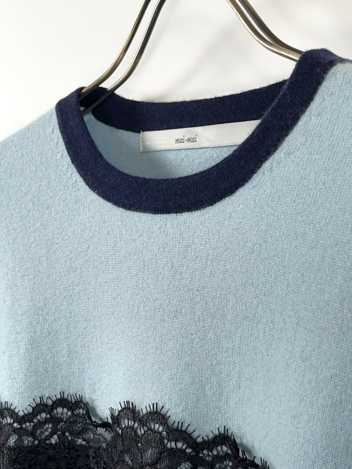 platinum-mei-mei】カシミヤ100％チェンジレースクルーネックセーター