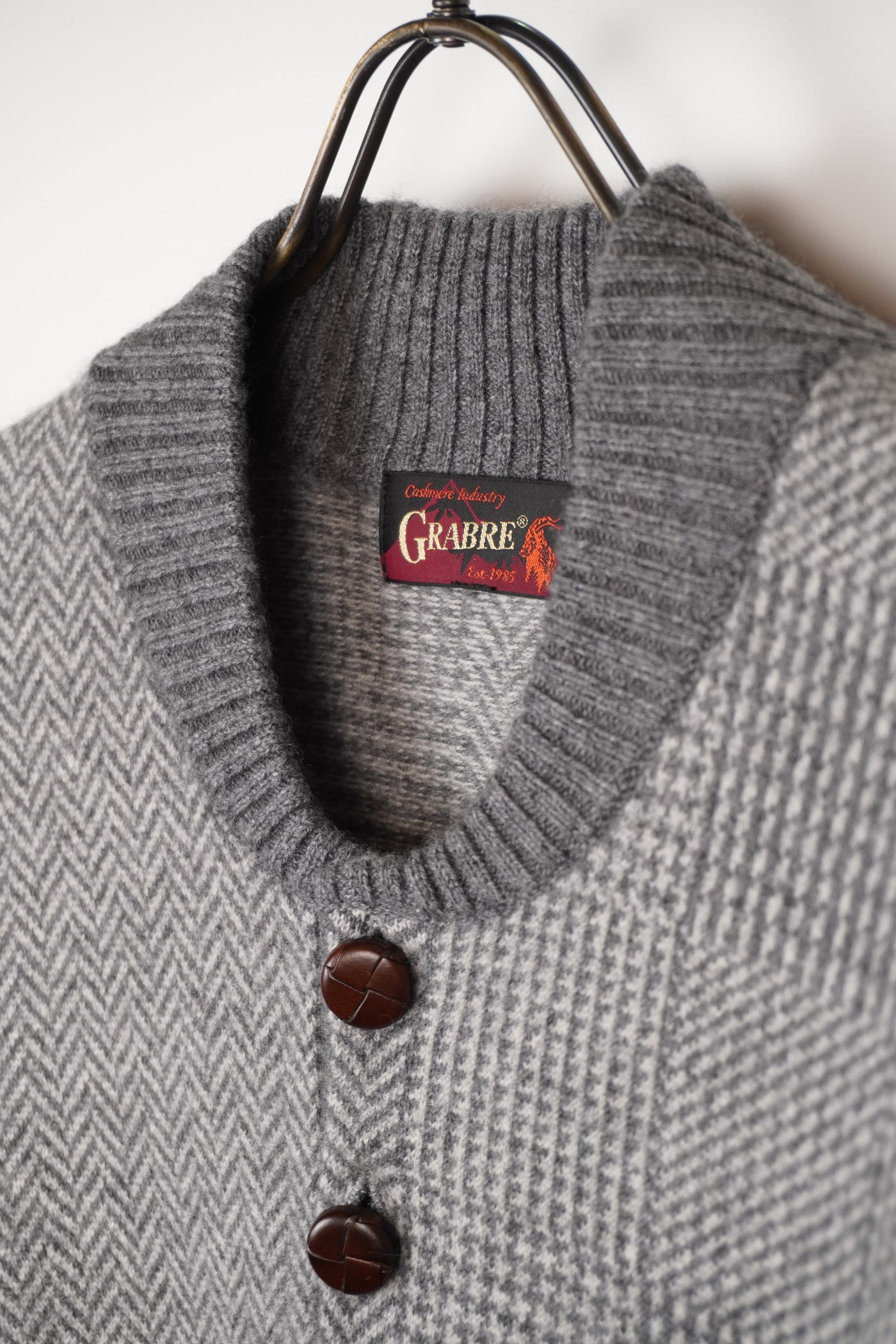 【GRABRE】25最高級カシミヤ100％ヘンリーネックパッチワークセーター