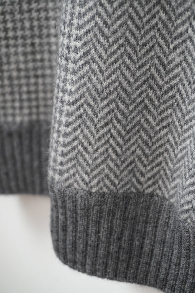 【GRABRE】25最高級カシミヤ100％ヘンリーネックパッチワークセーター