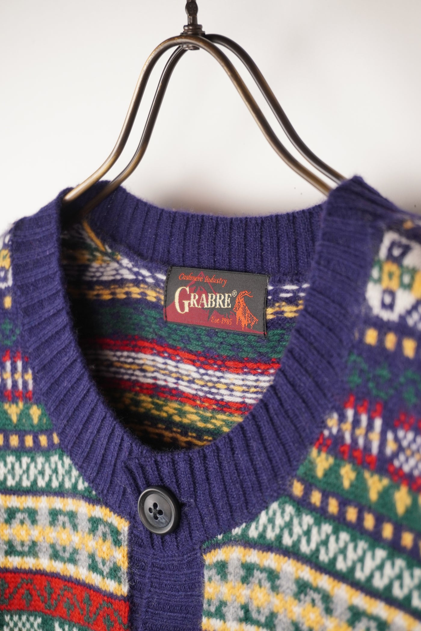 【GRABRE】25最高級カシミヤ100％フェアアイルカーディガン