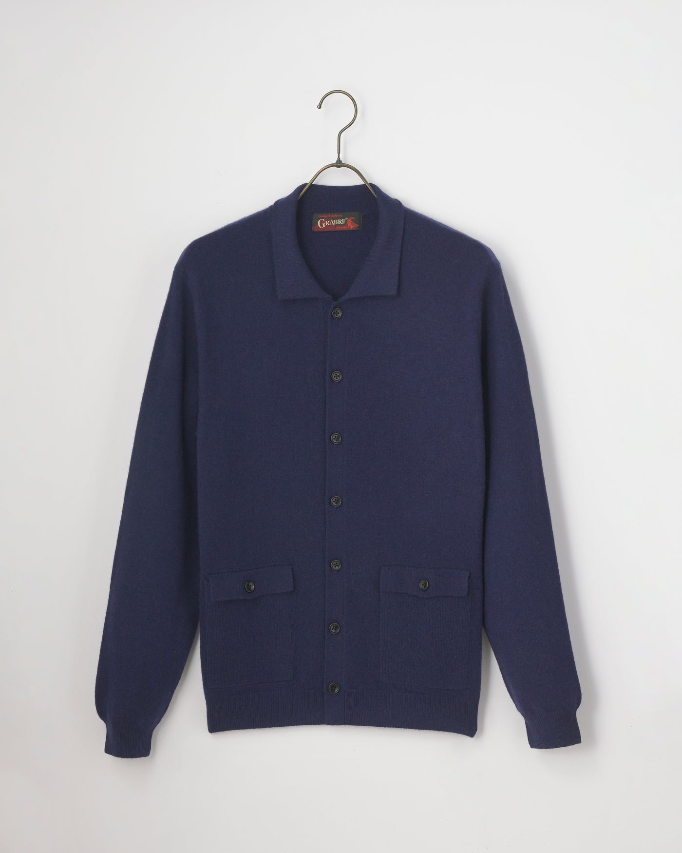 【GRABRE】25最高級カシミヤ100％ポロカラーポケットカーディガン