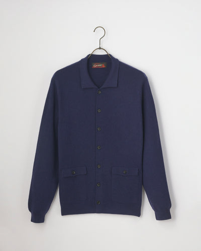 【GRABRE】25最高級カシミヤ100％ポロカラーポケットカーディガン