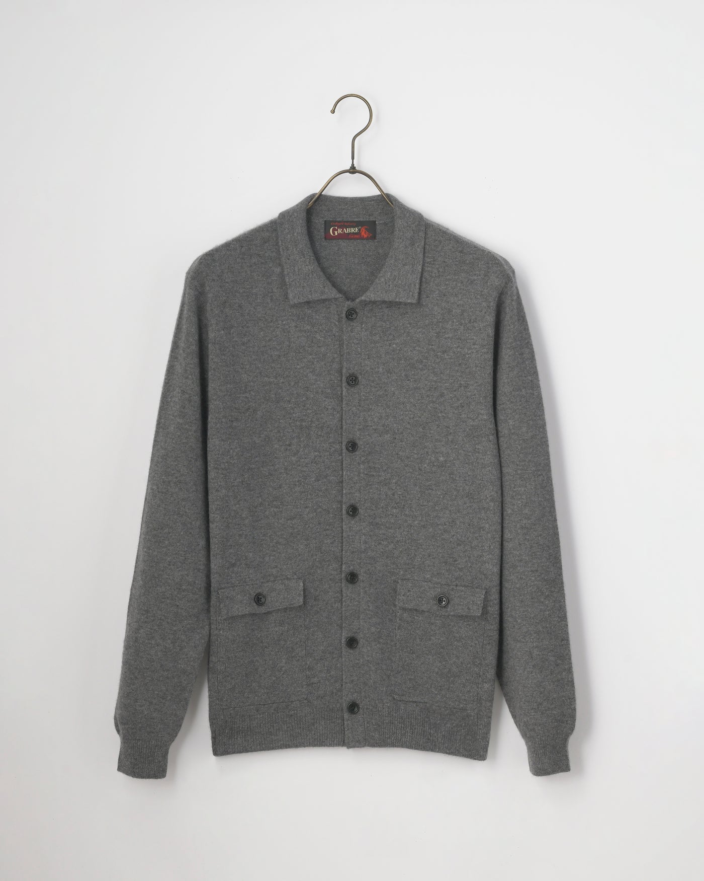 【GRABRE】25最高級カシミヤ100％ポロカラーポケットカーディガン