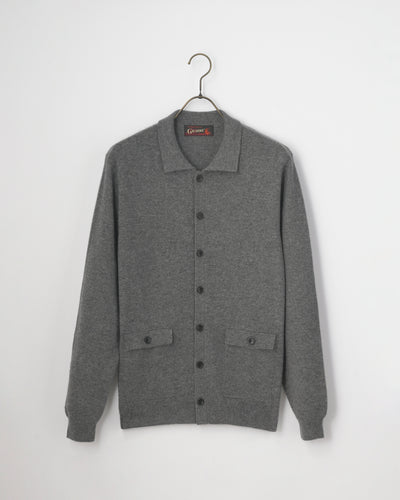 【GRABRE】25最高級カシミヤ100％ポロカラーポケットカーディガン