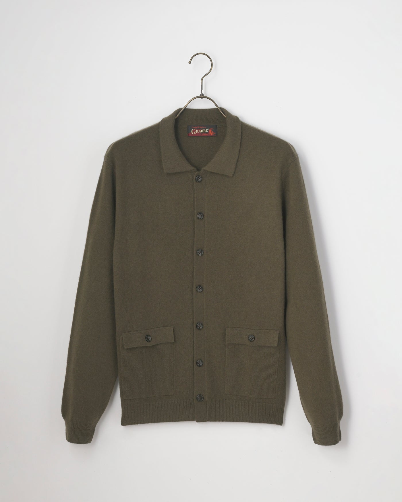 【GRABRE】25最高級カシミヤ100％ポロカラーポケットカーディガン