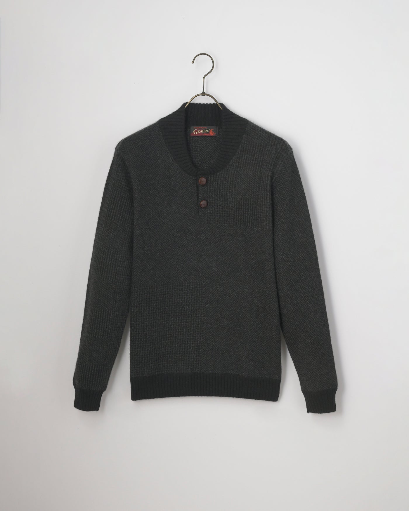 【GRABRE】25最高級カシミヤ100％ヘンリーネックパッチワークセーター