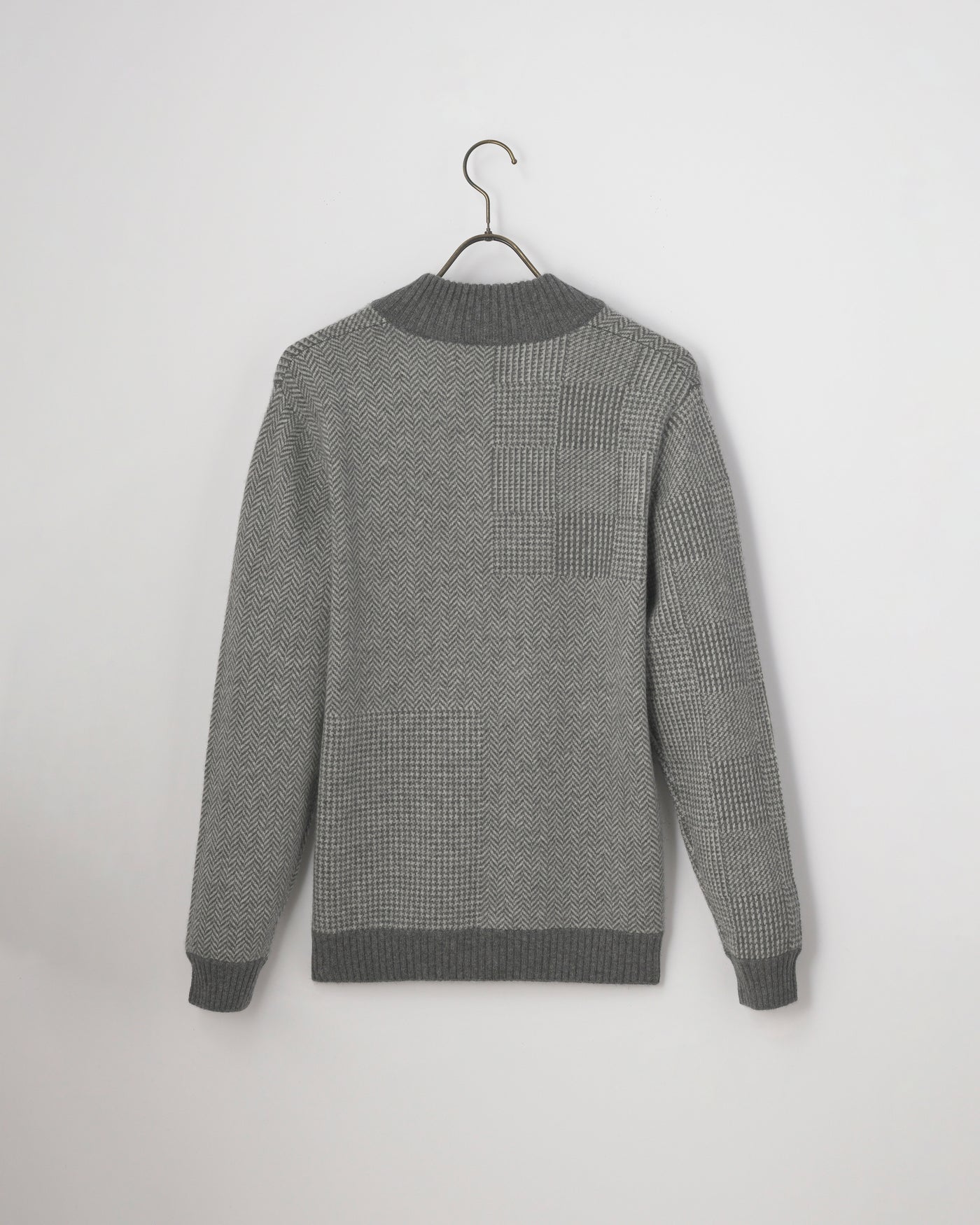 【GRABRE】25最高級カシミヤ100％ヘンリーネックパッチワークセーター