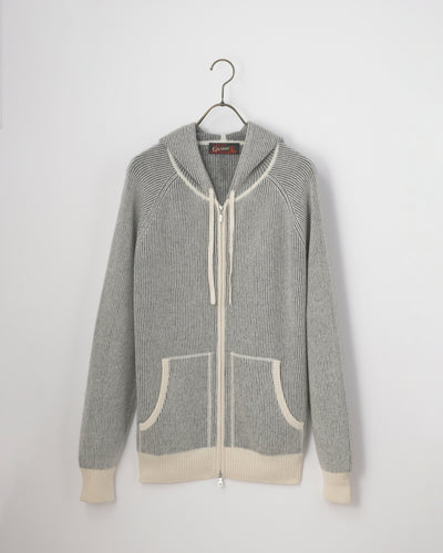 【GRABRE】25最高級カシミヤ100％2重双編みジップアップフーディー