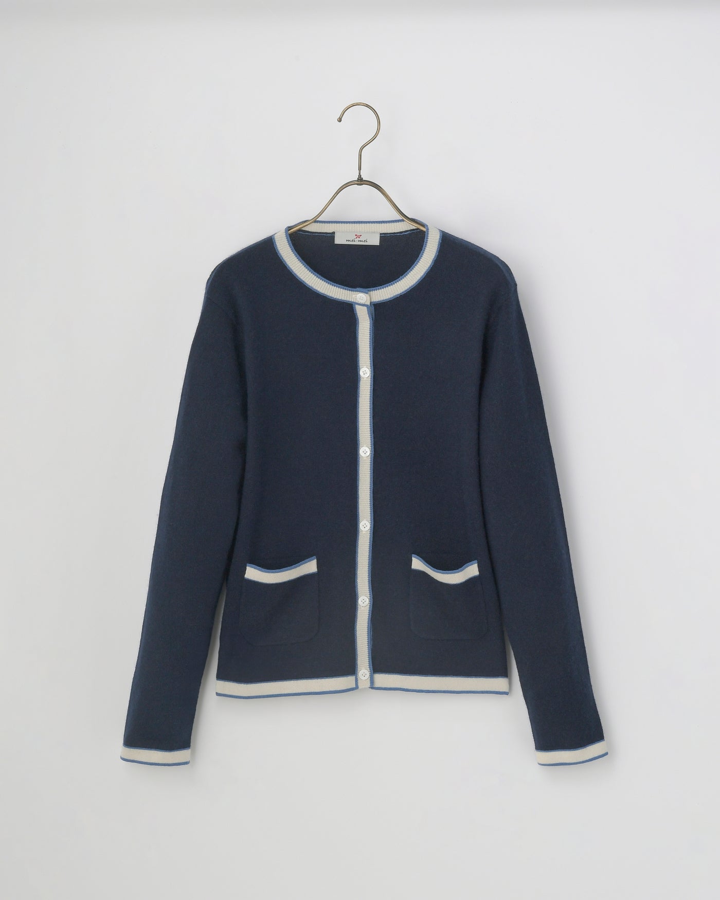 【mei-mei】25シルクカシミヤ配色ボタンカーディガン
