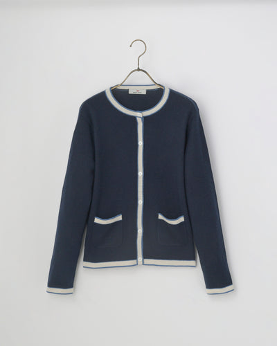 【mei-mei】25シルクカシミヤ配色ボタンカーディガン
