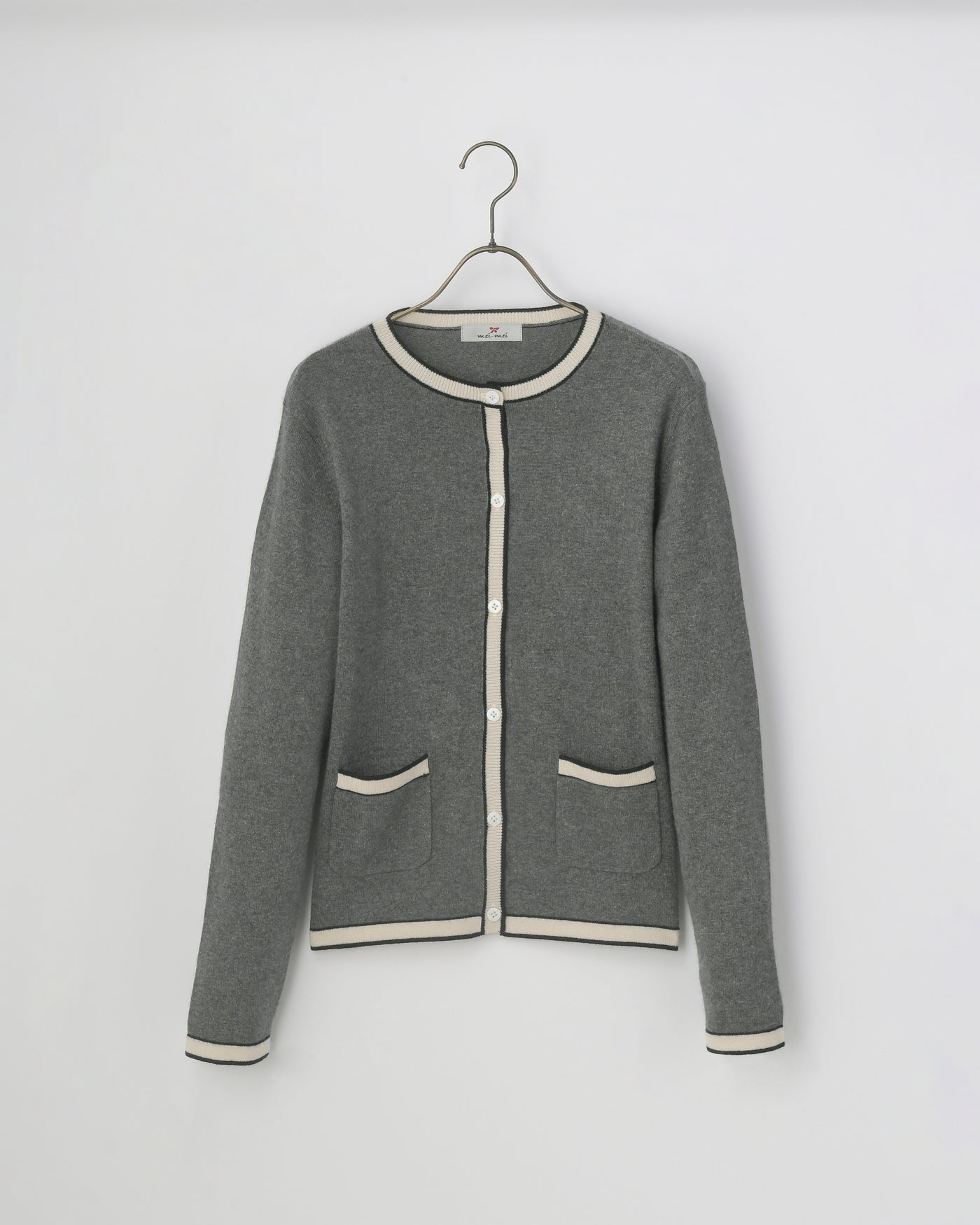 【mei-mei】25シルクカシミヤ配色ボタンカーディガン