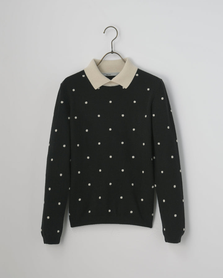 PLATINUM mei-mei】25カシミヤ100％ミニドットポロカラーセーター