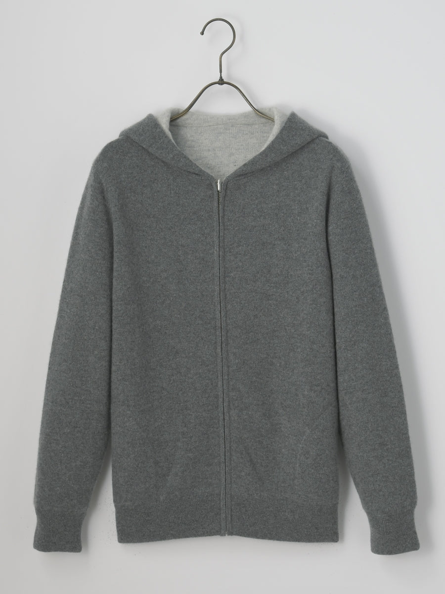 【PLATINUM mei-mei】25カシミヤ100％リバーシブルジップアップカーディガン