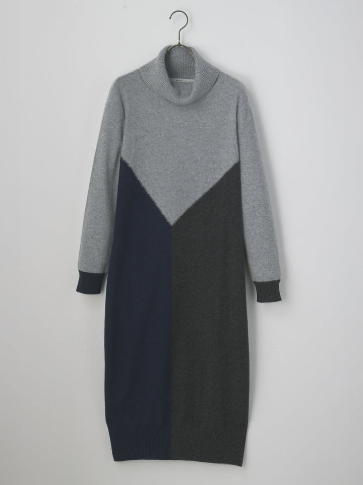 PLATINUM-MEI-MEI メイメイ　カシミヤ100% タートルワンピース PLATINUM mei-mei】25カシミヤ100％タートルネックデザインワンピース
