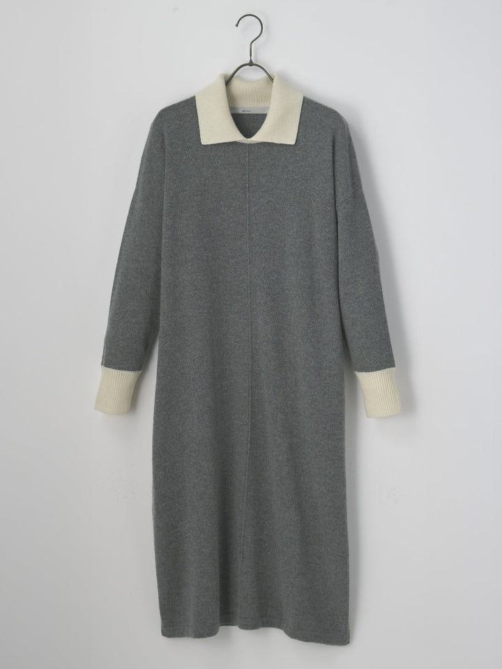 PLATINUM mei-mei】25カシミヤ100％ポロカラーワンピース – プラチナ