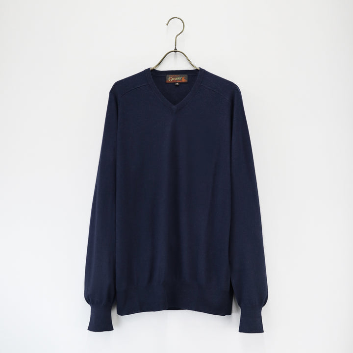 定6万 未使用 高品質 GRABRE グラブレ カシミヤ100% セーター M GRABRE / シルクカシミヤ プルオーバー Vネック セーター – プラチナ